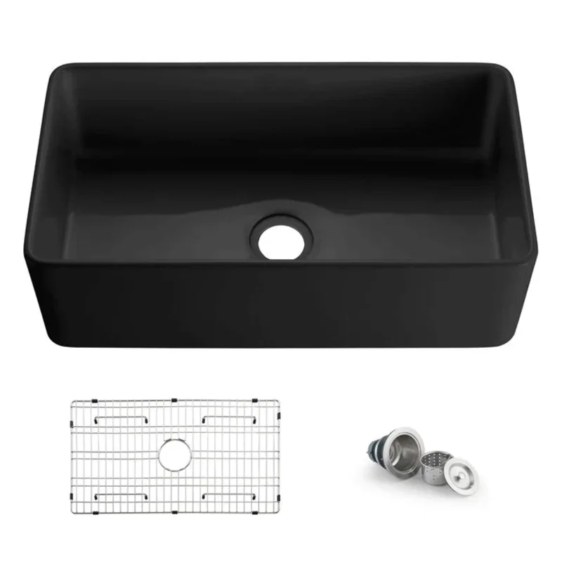 Casa Fixtures - Kitchen Sinks - Nova 33" Matte Black Fireclay Single Bowl Kitchen Farmhouse Sink (C2-33SFMB)