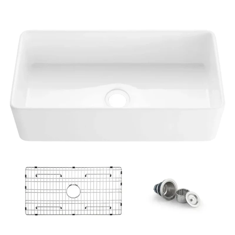 Casa Fixtures - Kitchen Sinks - Nova 36" Fireclay Single Bowl Kitchen Farmhouse Sink (C2-36SF)