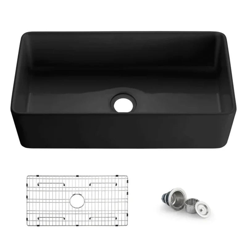 Casa Fixtures - Kitchen Sinks - Nova 36" Matte Black Fireclay Single Bowl Kitchen Farmhouse Sink (C2-36SFMB)
