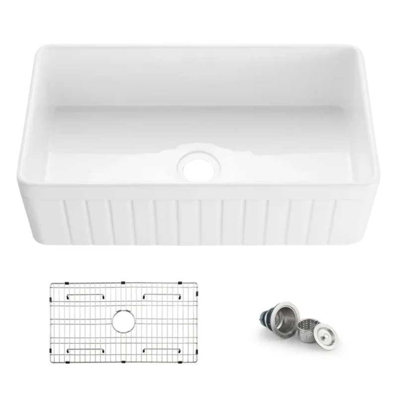 Casa Fixtures - Kitchen Sinks - Pillar 33" Reversible Fireclay Single Bowl Kitchen Farmhouse Sink (C2-33SFPI)
