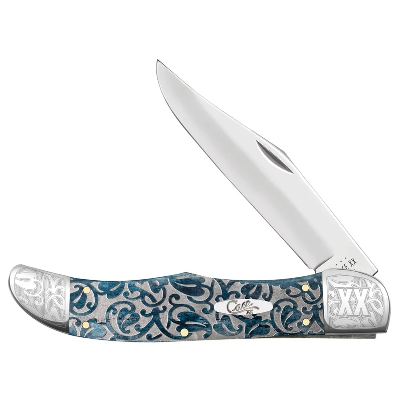 Case 10757 - Embellished Ivy Mediterranean Blue Bone Smooth Folding Hunter (6165 SS)