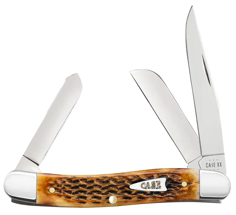 Case 10778 - Burnt Amber Bone Rogers Corn Cob Jig Medium Stockman (6318 SS) w/Tin