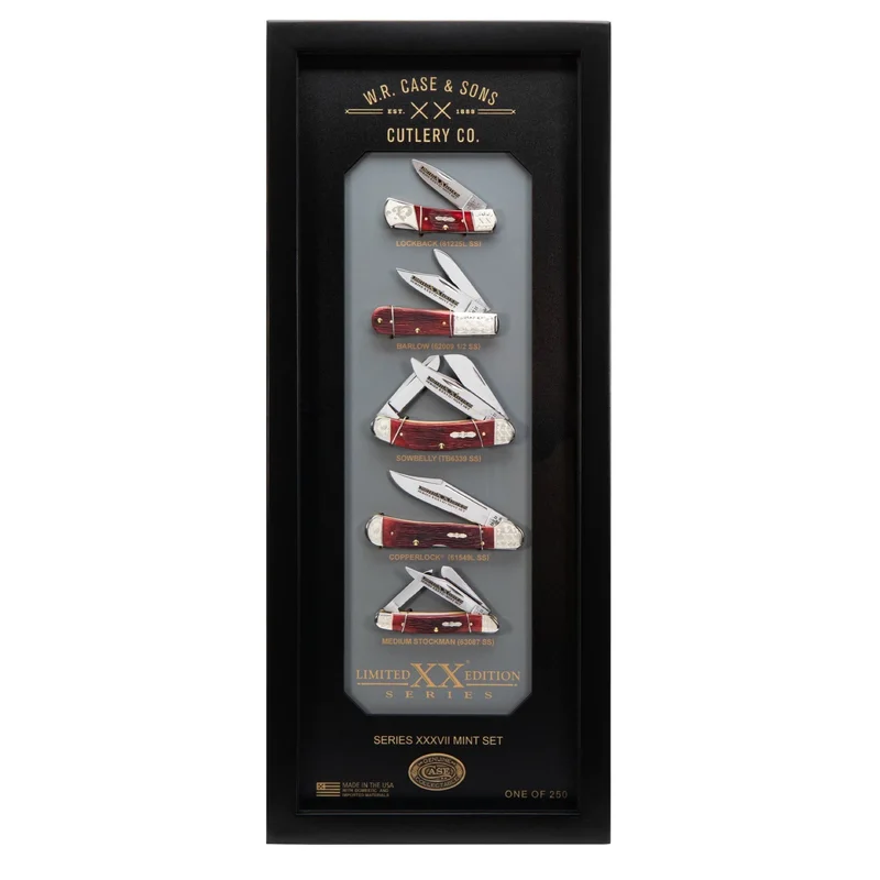 Case 12215 - Limited XX Edition XXXVII (37) Mint Set Old Red Bone Barnboard Jig w/ Wood Box