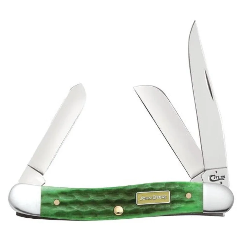 Case 15706 John Deere Medium Stockman, Corn Cob Jigged Bright Green Bone Handle