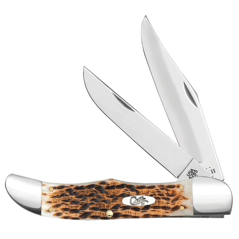 Case 30093 - Amber Bone Peach Seed Jig Large Folding Hunter  (6265 CS) W/Sheath