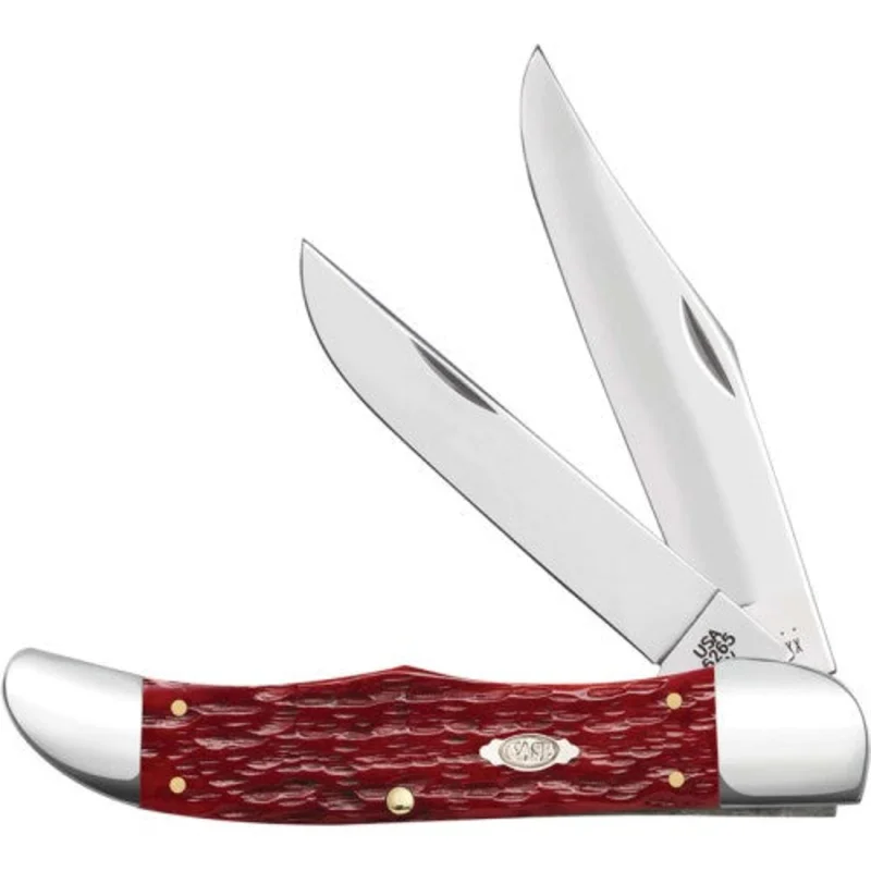 Case 31960 - Dark Red Bone Peach Seed Jig Large Folding Hunter with Sheath