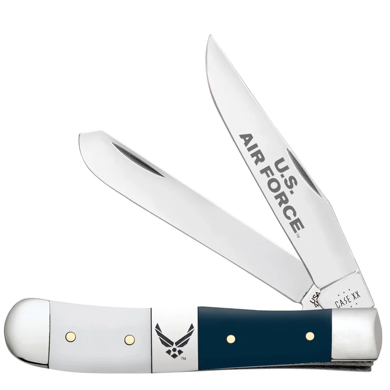 Case 32414 - USAF White/Navy Blue Synthetic Smooth Trapper (4254 SS) W/Jewel Box