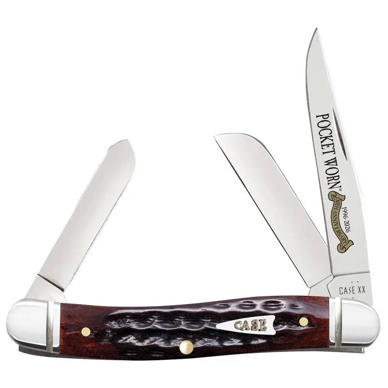 Case 55232 - Pocket Worn Mahogany Bone Corn Cob Jig Medium Stockman (6318 SS) - Fluted