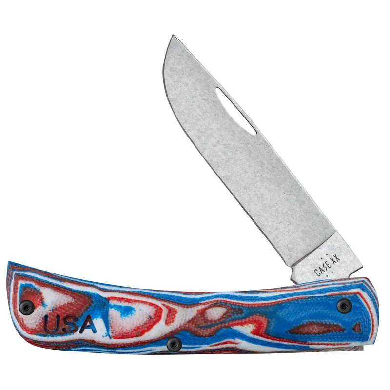Case 66386 - Crossroads Series Red/White/Blue Burl G-10 Smooth Sod Buster Jr (XR10137 S35VN)