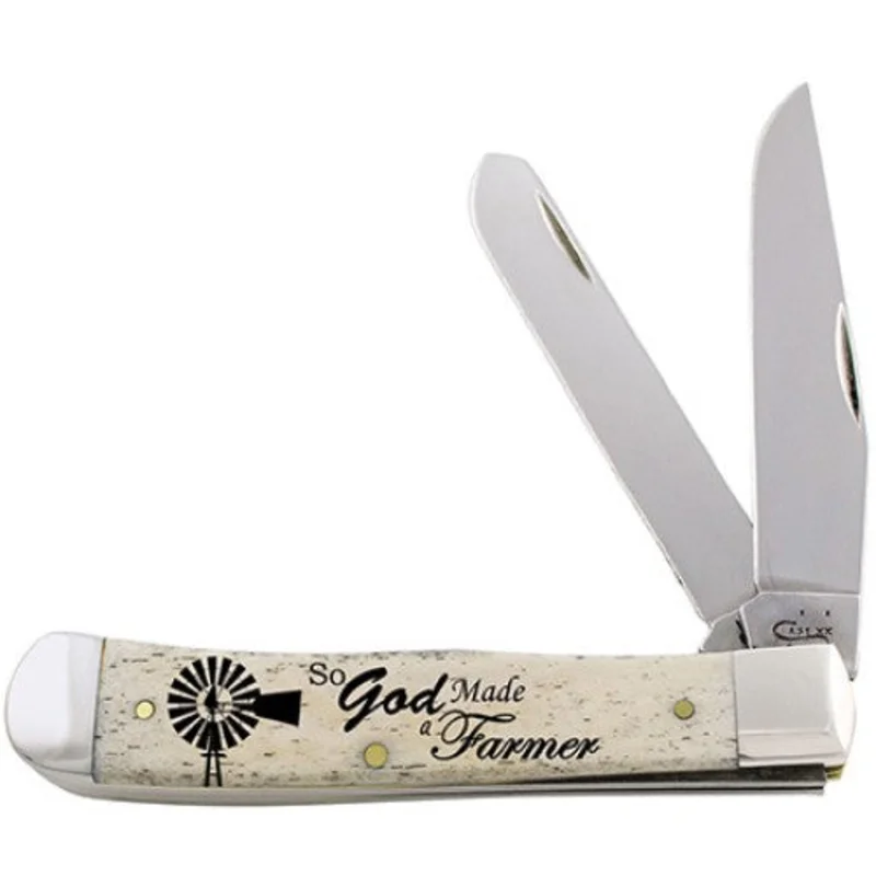 Case God Made a Farmer Smooth Natural Bone Trapper