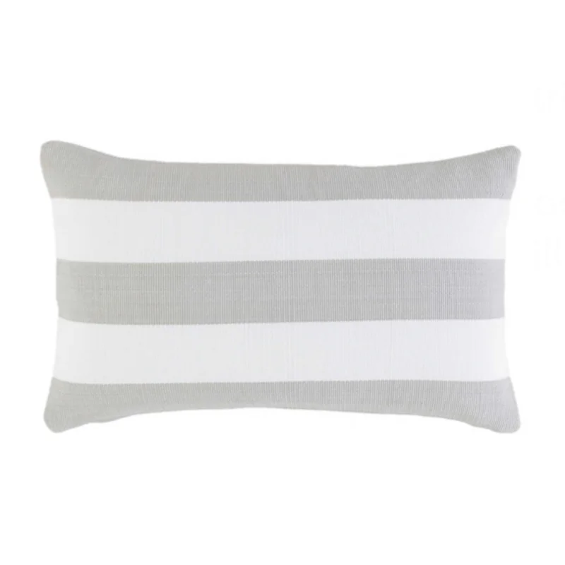 Catamaran Indoor/ Outdoor Pillow- Pearl Grey/White Stripe, 15" x 24" (Lumbar)
