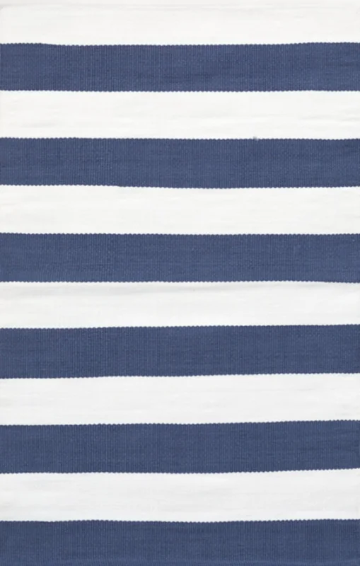 Catamaran Stripe Handwoven Indoor/Outdoor Rug, Denim/White