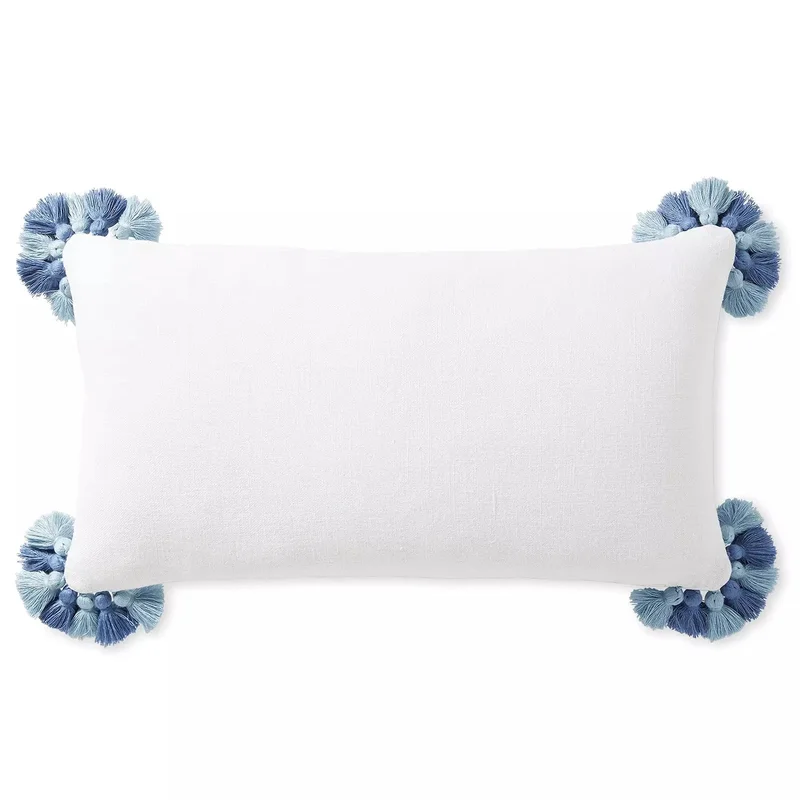 Cayucos Lumbar Pillow - White/Blue, 12" x 21"