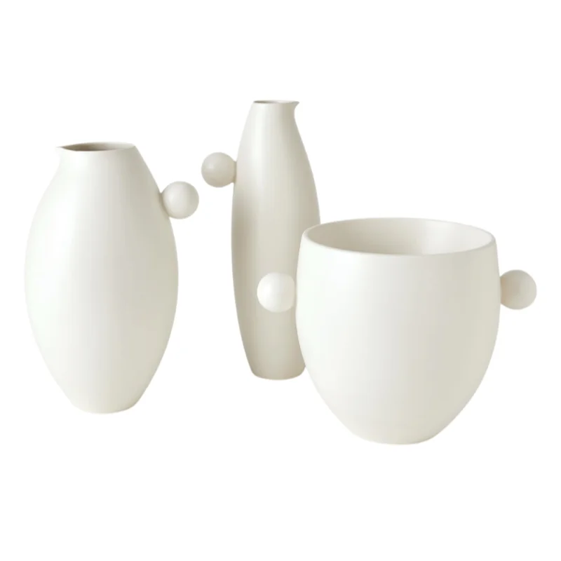 Ceramic Ball Handled Vase/ Ice Bucket & Pitchers, 3 Styles, White Glaze