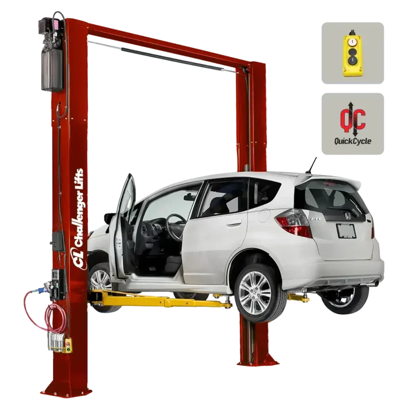 Challenger CL10AV3-DPC-QC Versymmetric 2-Post Lift w/ Dual Pendant & Quick Cycle (10,000 lbs) Red