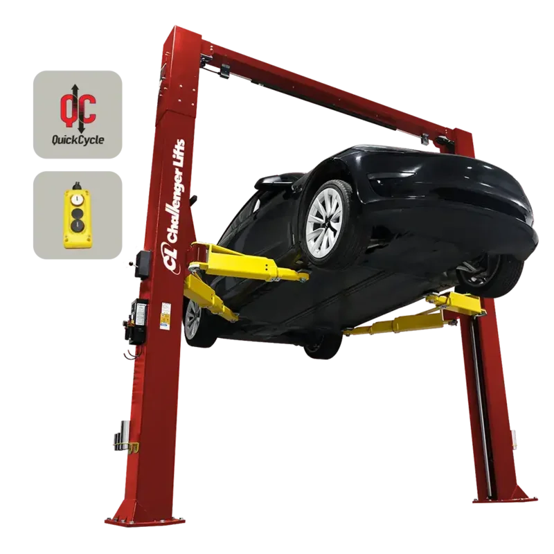 Challenger Low Ceiling 12K 2-Post Lift w/ DPC & Quick Cycle (12,000 lbs) - CL12A-LC-QC-DPC Red