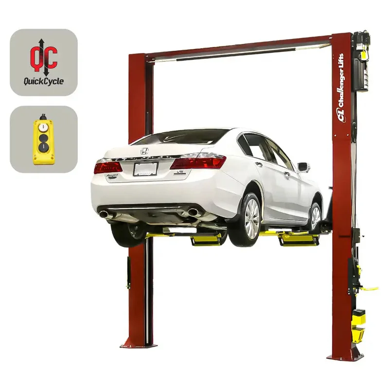 Challenger Quick Cycle 9K 2-Post Lift w/ Drive-on Pad, Dual Pendant Controls - CL10A-XP9-DPC-QC Red