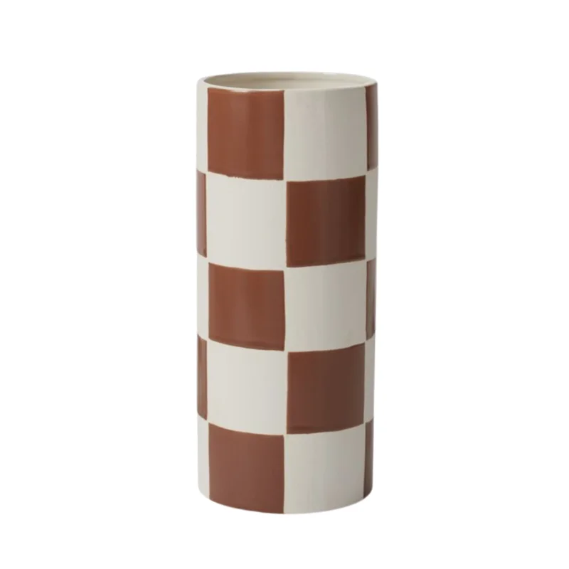 Checkerboard Vase, Brown, 5" x 12"