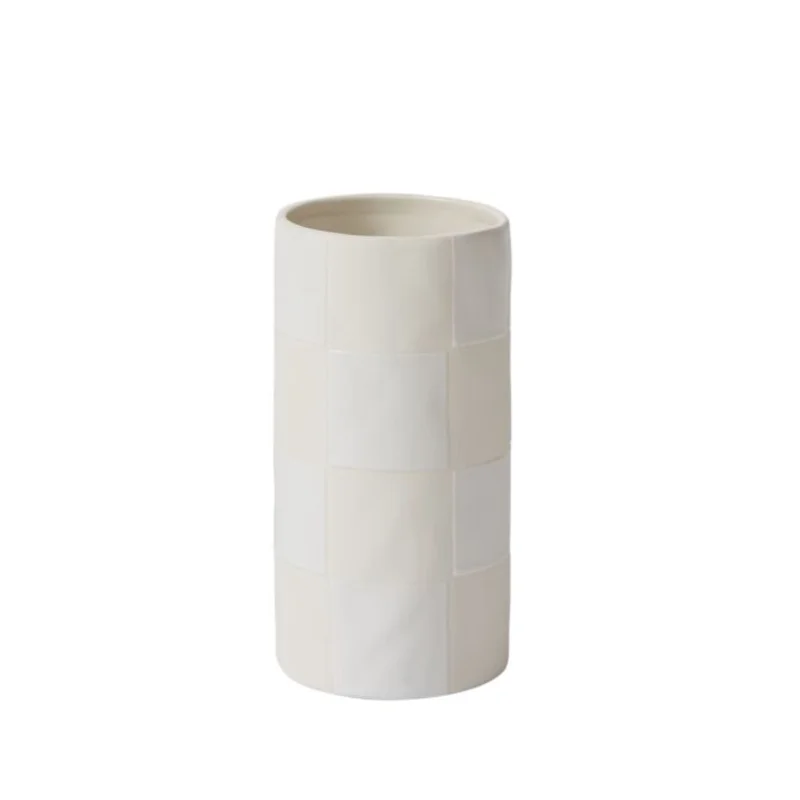 Checkerboard Vase, Cream, 8"