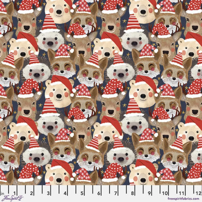 Christmas Squad: Wild Santa - Navy (1/4 Yard)