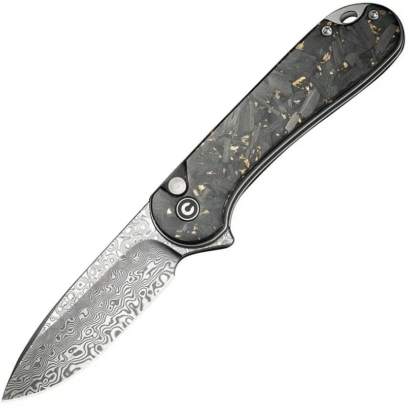 Civivi C18062P-10 - Elementum II Gold Shredded Resin Carbon Fiber Damascus Button Lock