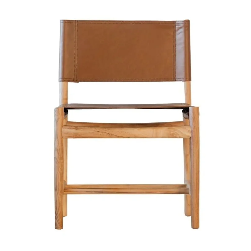Claire Armless Dining Chair in Camel w/ Natural Teak Wood