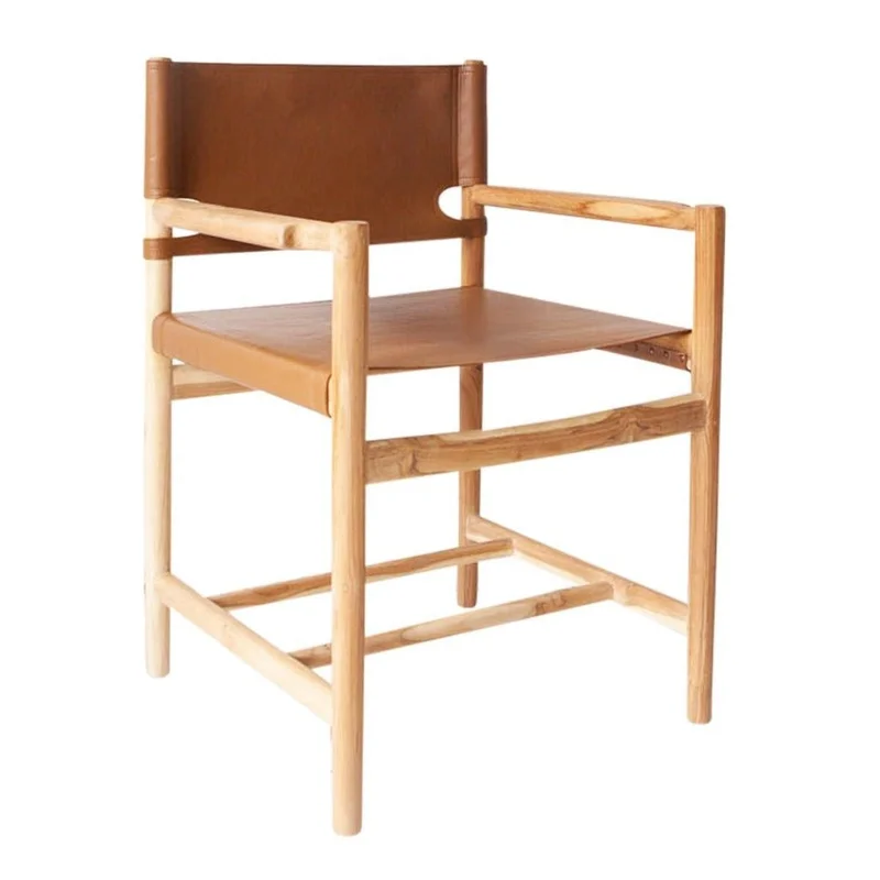 Claire Dining Chair, Camel Leather w/ Natural Teak Wood