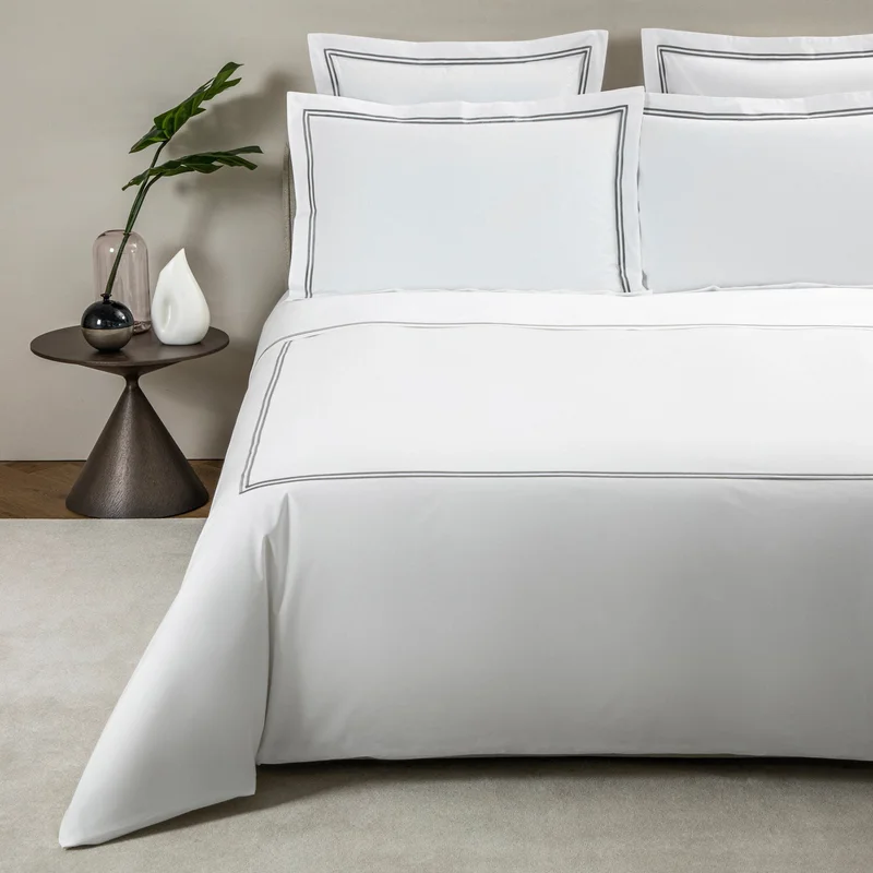 Classic Duvet Cover & Shams Collection, White/Grey