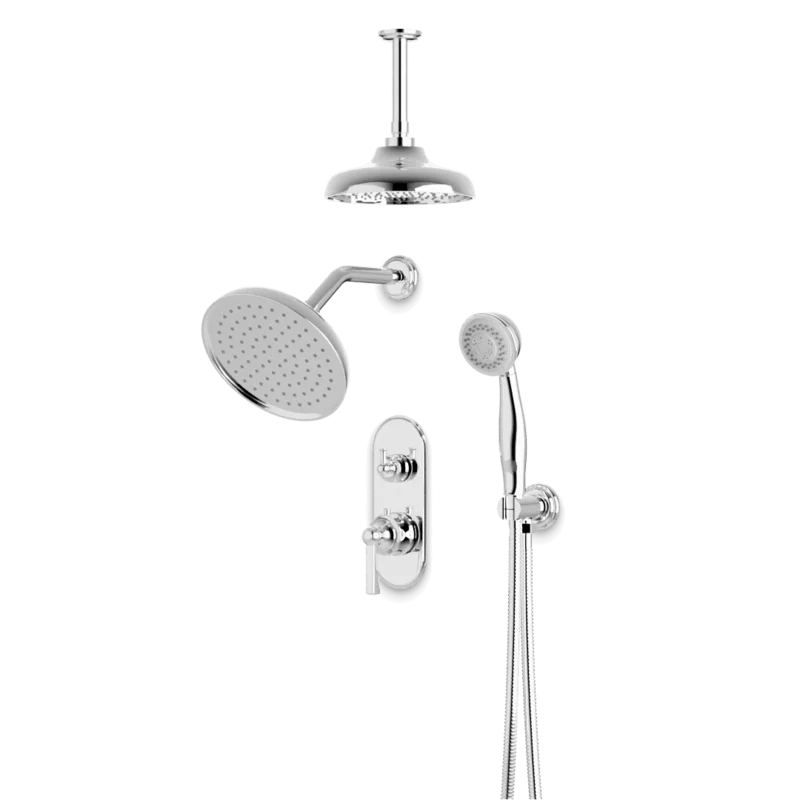 Classic Thermostatic Shower Trim Kit with Wall & Ceiling Mount Shower Head, Hand Shower