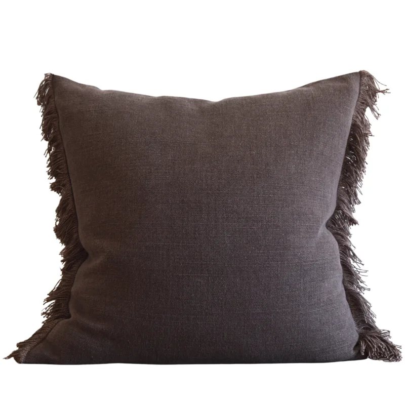 Cocoa Belgian Linen Fringe Pillow, 22" x 22"