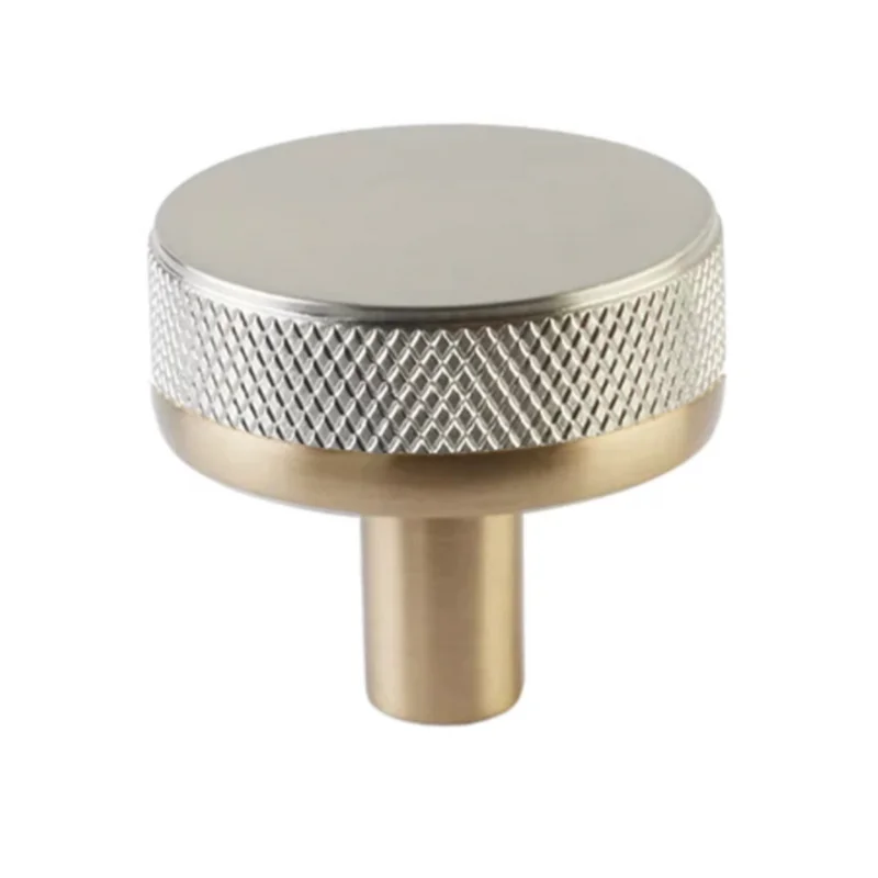 Conical Knurled Cabinet Knob 1-1/4", Polished Chroms/Satin Brass