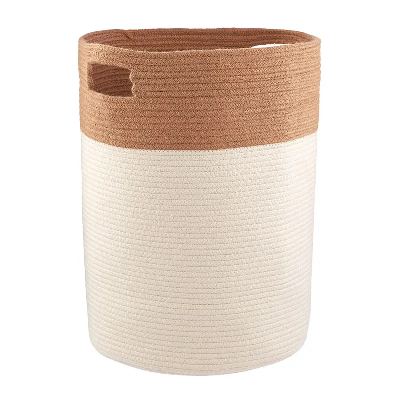 Cotton Rope & Jute Hamper Natural, 16.5" Dia