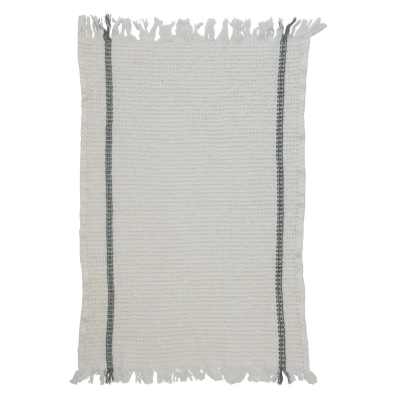 Cotton Waffle Weave Tea Towel w/ Fringe, White