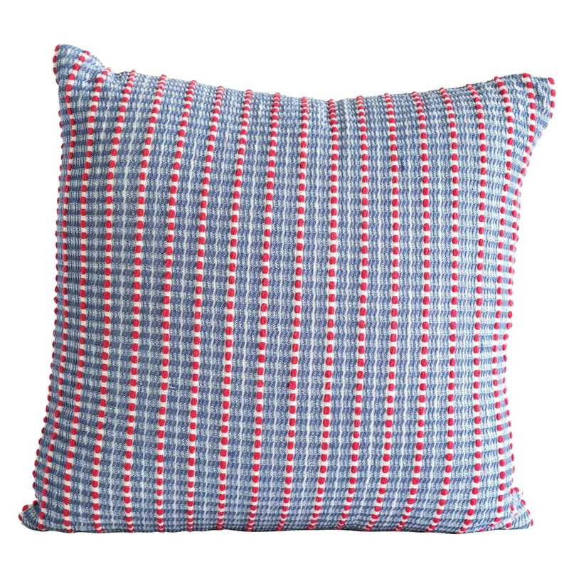 Cotton Woven Seersucker Pillow, Red & Blue