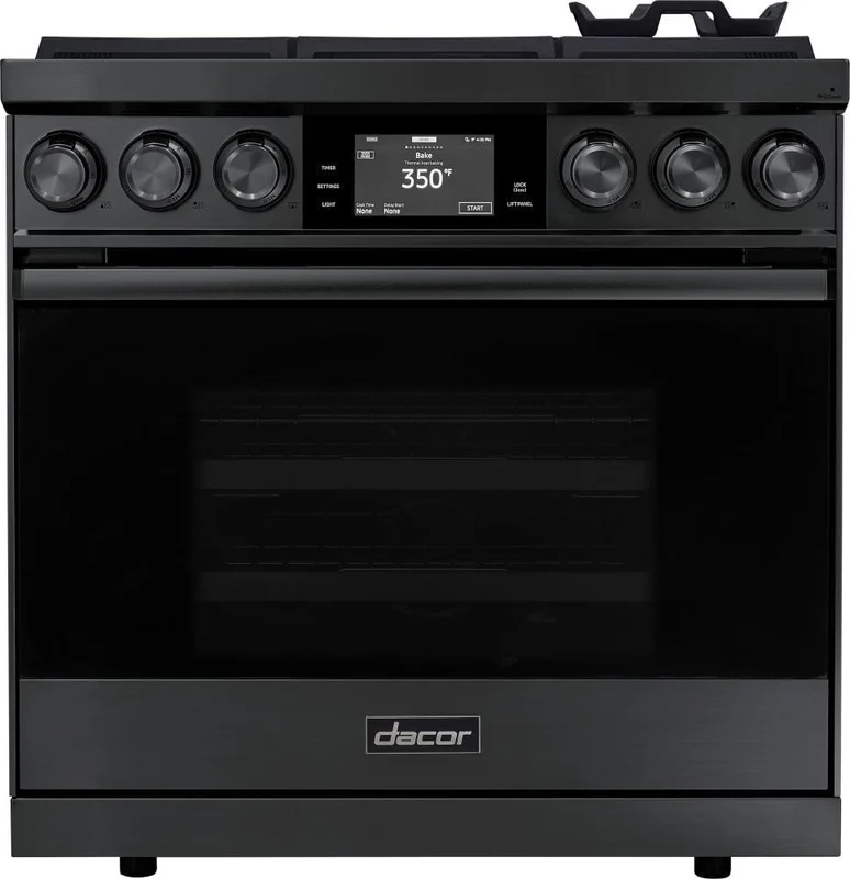 Dacor - 4.8 cu. ft  Dual Fuel Natural Gas Range in Black Stainless - DOP36M86DLM Black Stainless