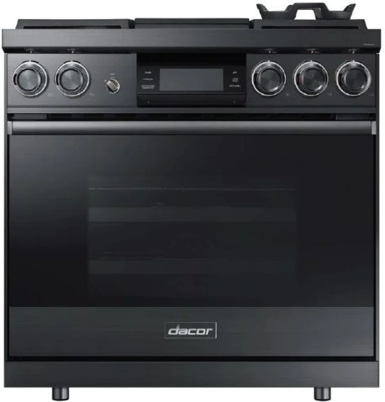 Dacor - 4.8 cu. ft  Dual Fuel Range in Black Stainless - DOP36M94DLM Black Stainless
