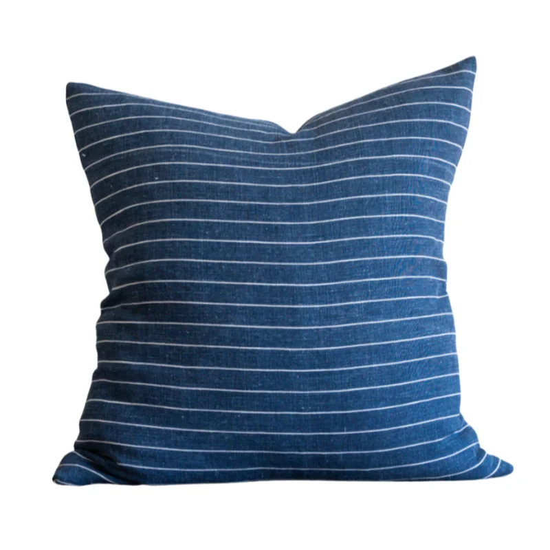 Dark Mini Stripe Pillow - Denim Blue, 22" x 22"