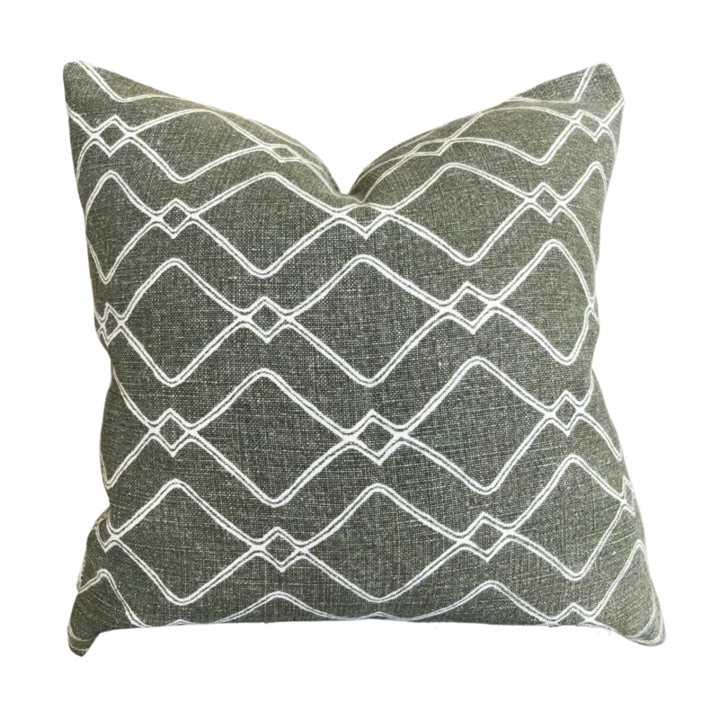 Dark Tribe Pillow on Natural - Olive, 22" x 22"