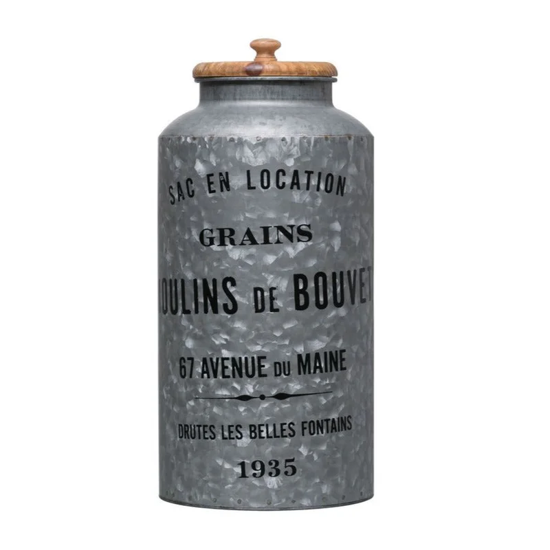 Decorative Galvanized Metal Container with Wood Lid "Grains"
