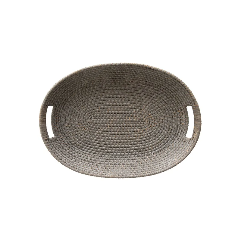Decorative Hand-Woven Rattan 7 Palm Tray with Handles
