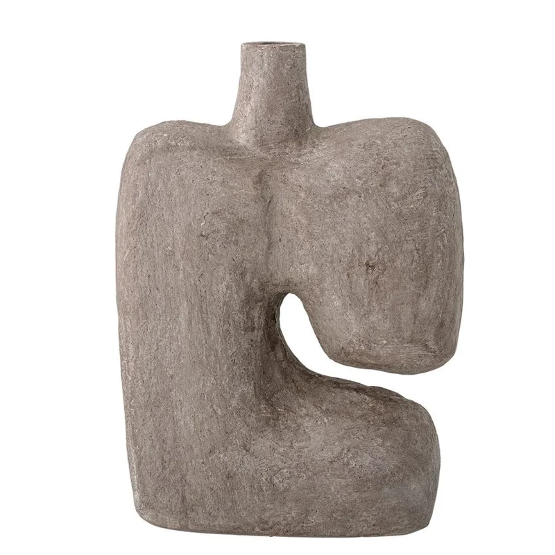 Decorative Handmade Paper Mache Abstract Shaped Vase, Distressed Grey Wash