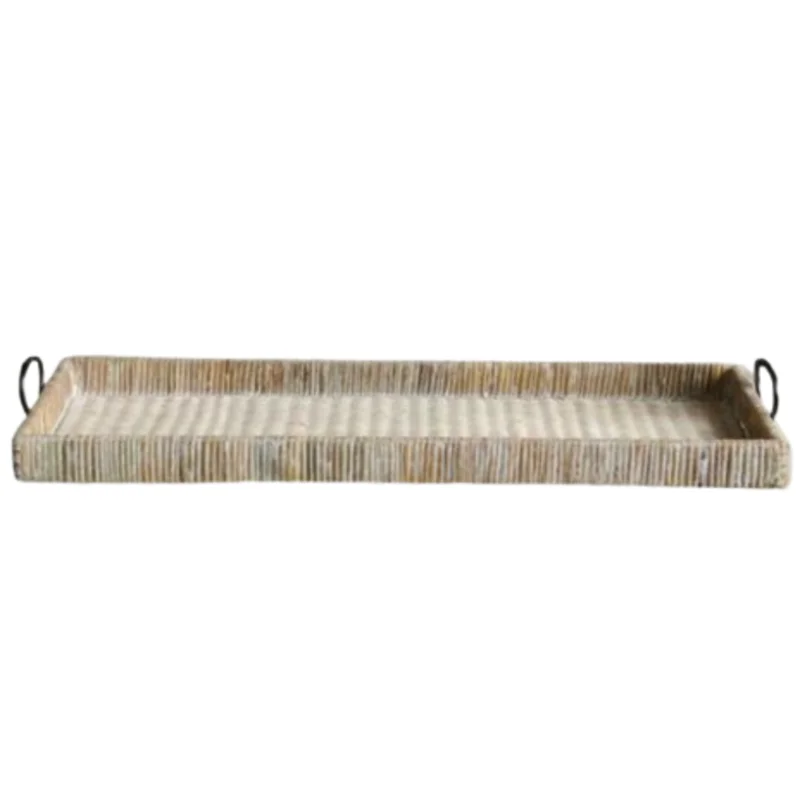 Decorative Rattan Tray W/ Metal Handles