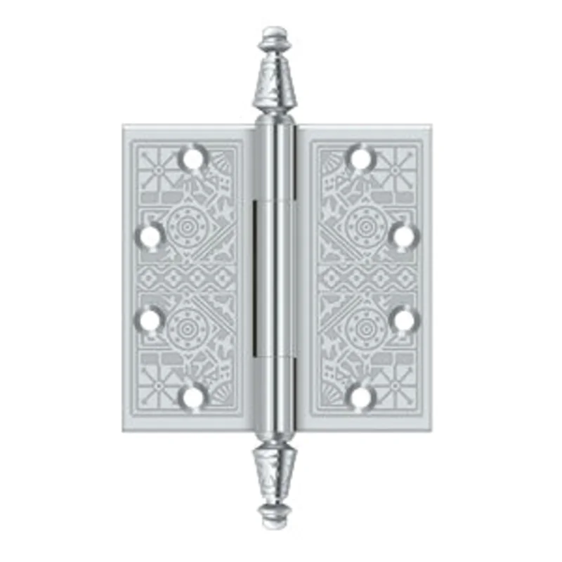 Deltana - Solid Brass Hinges - 4-1/2" x 4-1/2" Ornate Door Hinge Square Corner (Pairs)