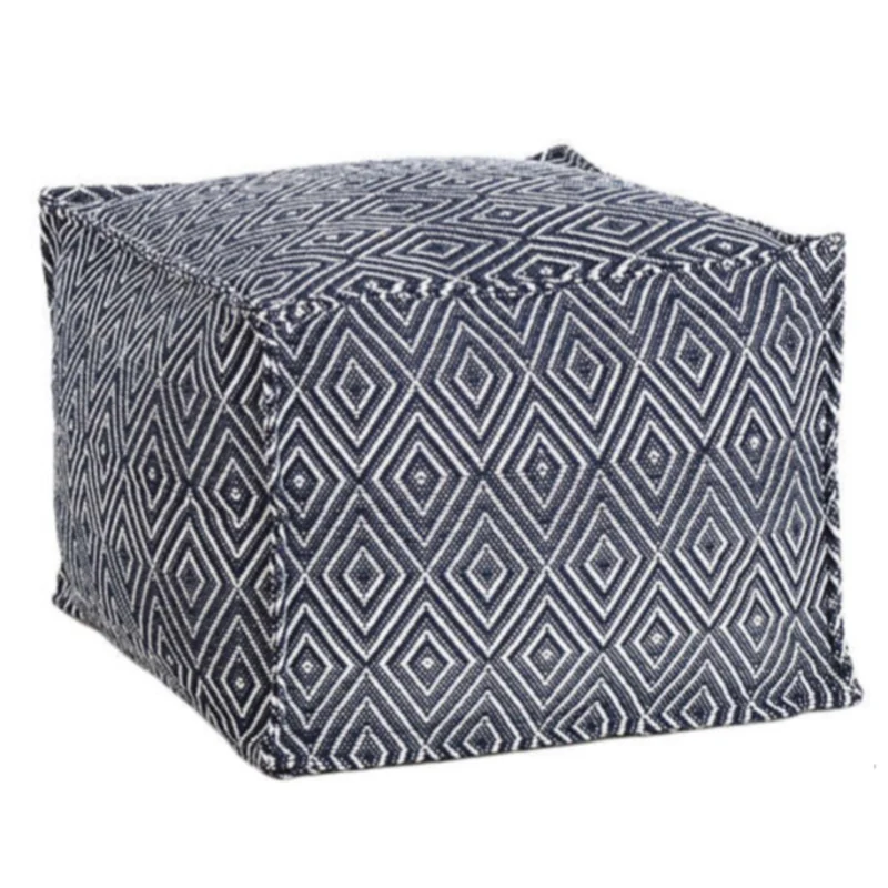 Diamond Indoor / Outdoor Pouf, Navy / White