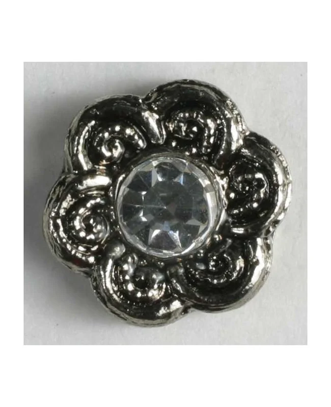 DILL BUTTONS: Flower Rhinestone Button - Antique Silver - 11mm