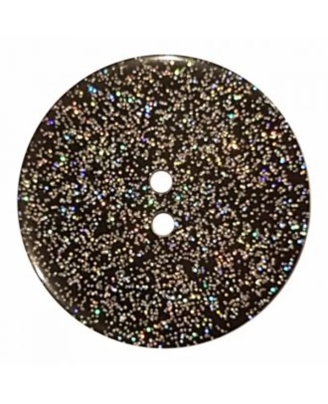 DILL BUTTONS: Round Polyester Button with Glitter- Black - 28mm