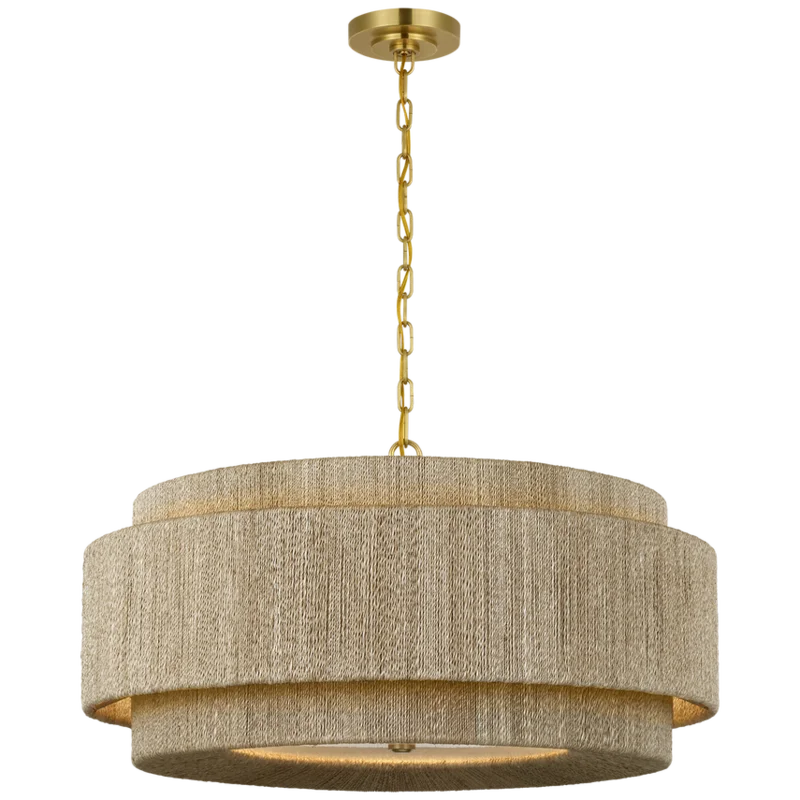 Dorado Chandelier, Antique-Burnished Brass/Natural Abaca, 32"