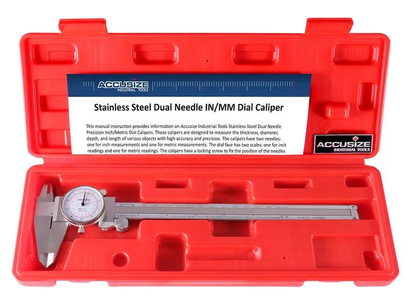 Dual Needle Precision Inch/Metric Dial Caliper, Stainless Steel