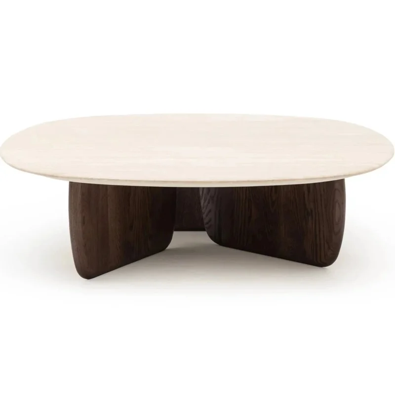 Eden Coffee Table, Espresso Oak, Travertine, 47.2"Dia