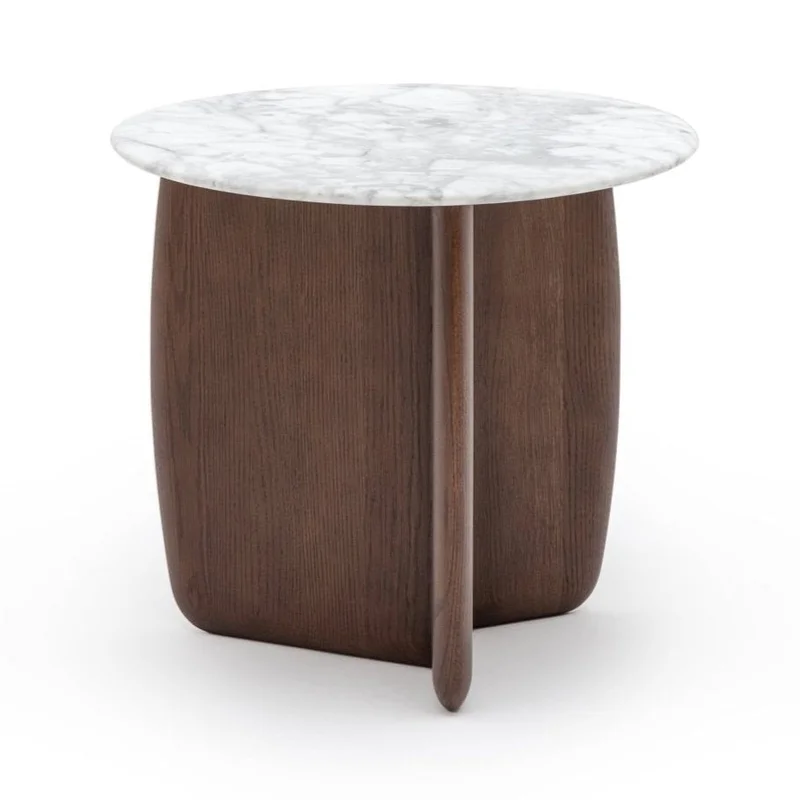 Eden Side Table, Espresso Oak, Marble, 21.7" Dia 19.7" H